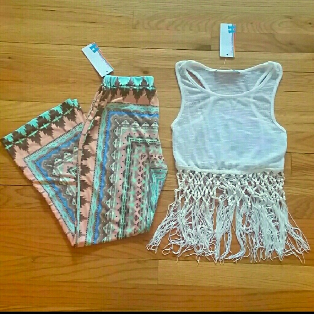 Vintage Havana Kids Girls Tween NWT Ivory White Fringe Trimmed Top NEW